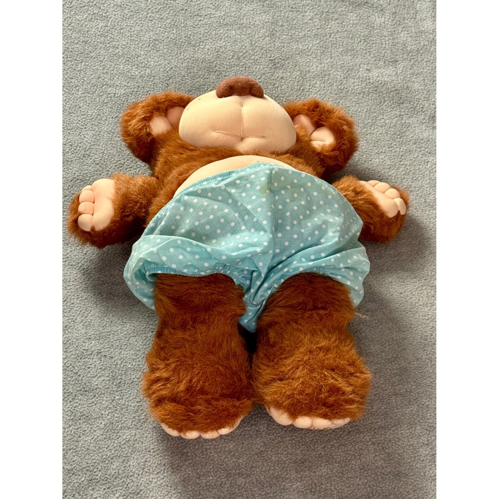 Vintage Cabbage Patch Kids Koosa Brown Bear Plush Blue Polka Dot Diaper 11 Inch